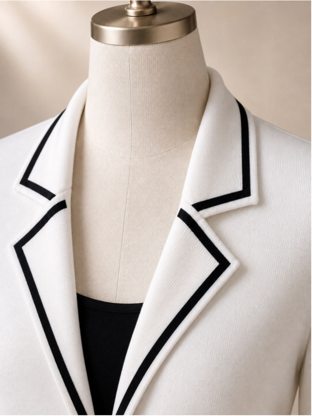 White & Black Rhinestone Cuff One-Button Knit Sweater Jacket - Picture 9 of 10
